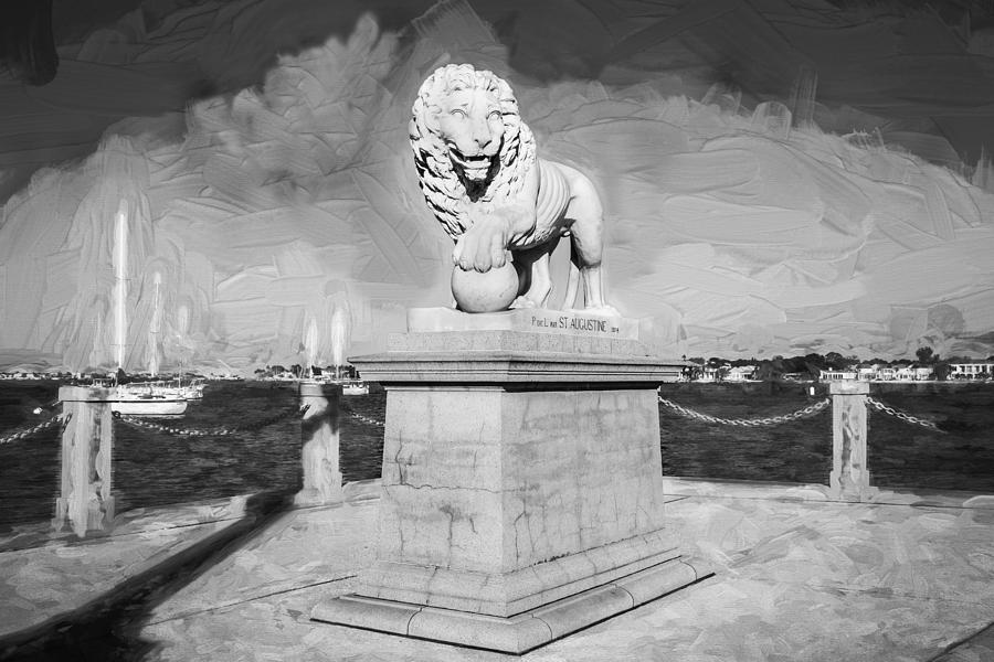Bridge of Lions St Augustine Florida Painted BW  #2 Photograph by Rich Franco