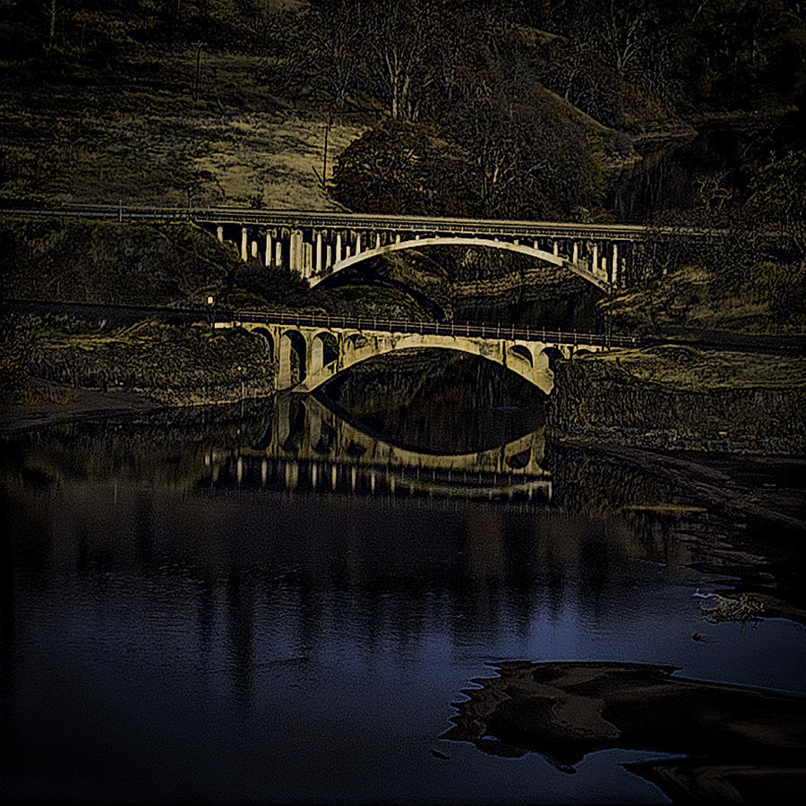 Bridge Photograph - 2 Bridges at Dusk by Dale Stillman