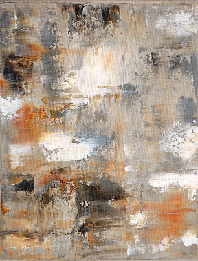 Abstract Painting - Inquisitive - Grey and Beige Abstract Art Painting by CarolLynn Tice