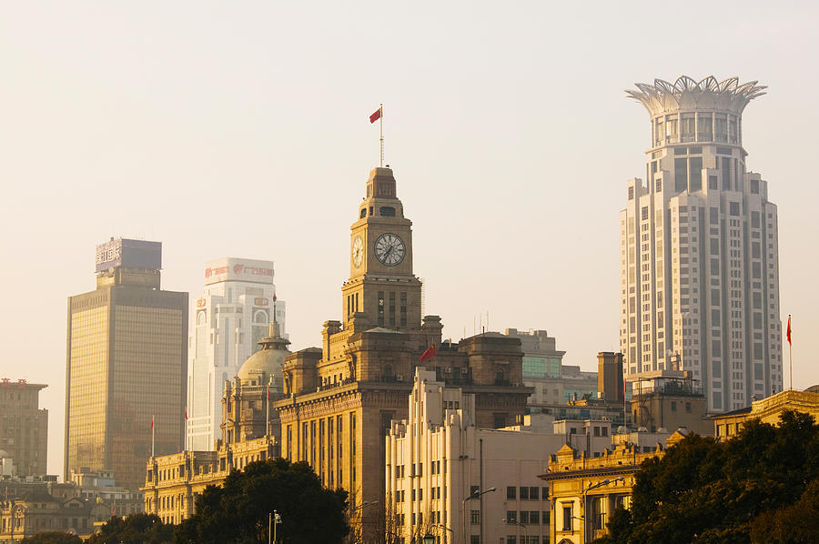 Architecture Photograph - Buildings In A City At Dawn, The Bund #2 by Panoramic Images