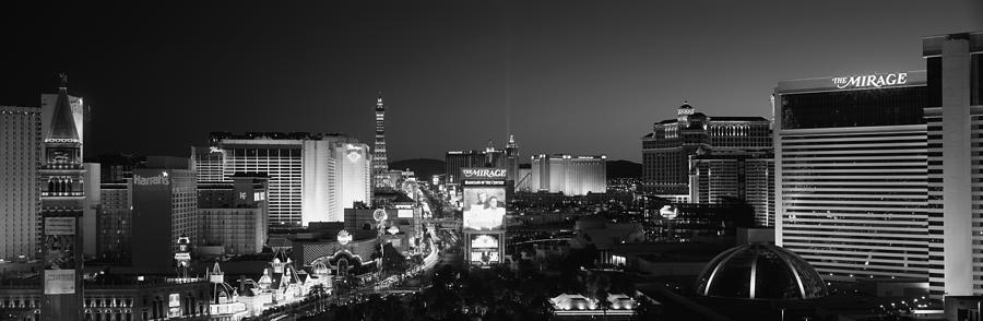 Black And White Photograph - Buildings Lit Up At Night, Las Vegas #2 by Panoramic Images