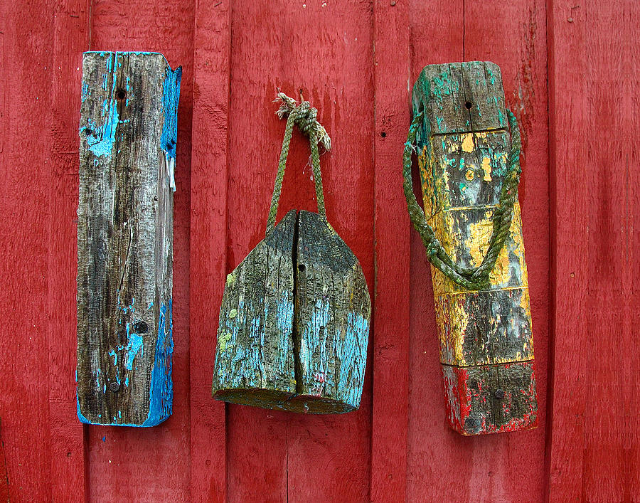 Buoys at Rockport Motif Number One Lobster Shack Maritime #2 Photograph by Jon Holiday