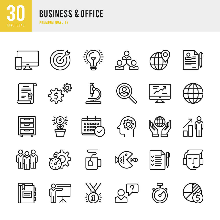 Business & Office - Thin Line Icon Set #2 Drawing by Fonikum
