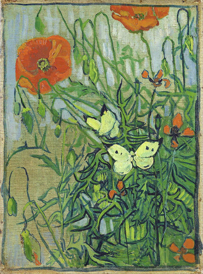 Butterflies and poppies #11 Painting by Vincent van Gogh