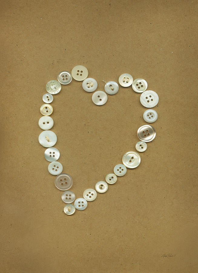 Vintage Digital Art - Button Heart  #1 by Ann Powell