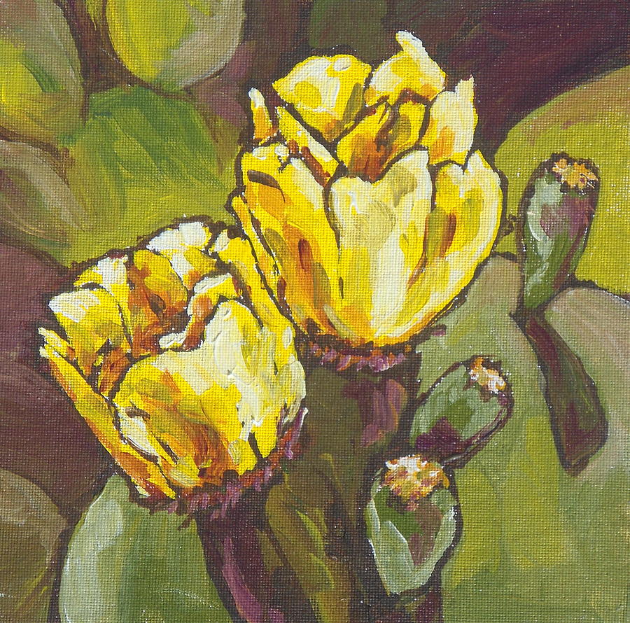 Flowers Still Life Painting - Cactus Blooms #2 by Sandy Tracey