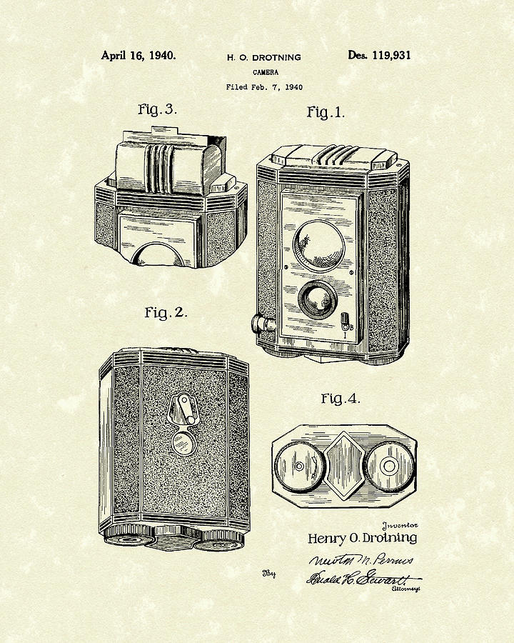 Camera Drawing - Camera 1940 Patent Art #2 by Prior Art Design