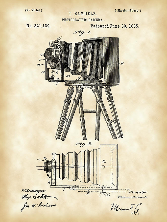 Black And White Digital Art - Camera Patent 1885 - Vintage by Stephen Younts