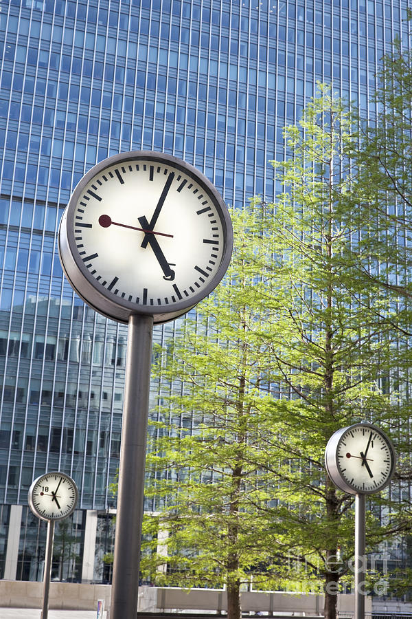 Canary Photograph - Canary Wharf Clocks in London #2 by Roberto Morgenthaler