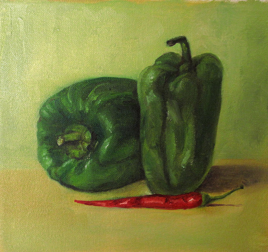 Capsicum and red chilli #2 Painting by Asha Sudhaker Shenoy