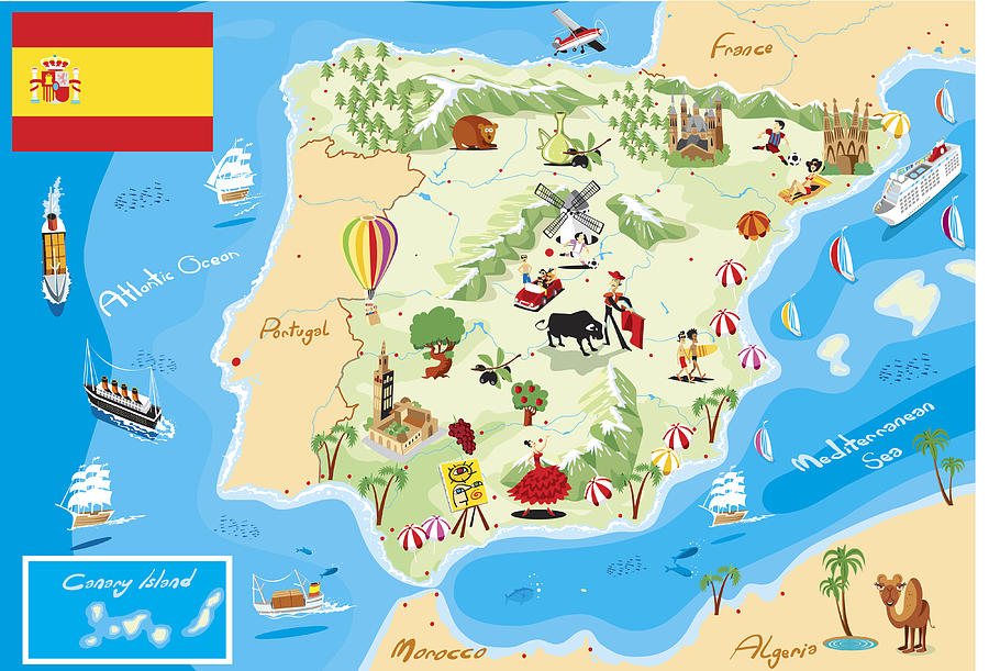 Cartoon map of Spain #2 Drawing by Drmakkoy