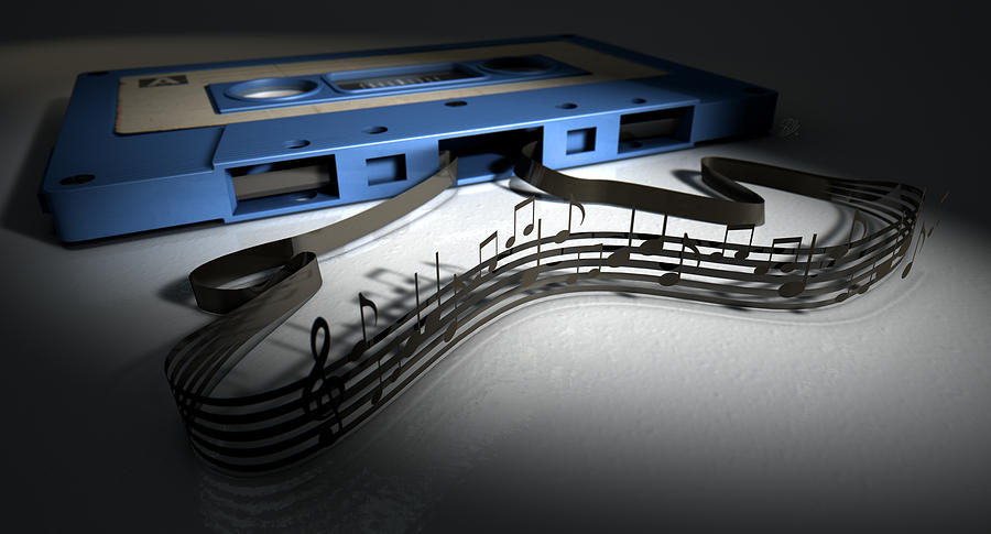 Music Digital Art - Cassette Tape And Musical Notes Concept #2 by Allan Swart