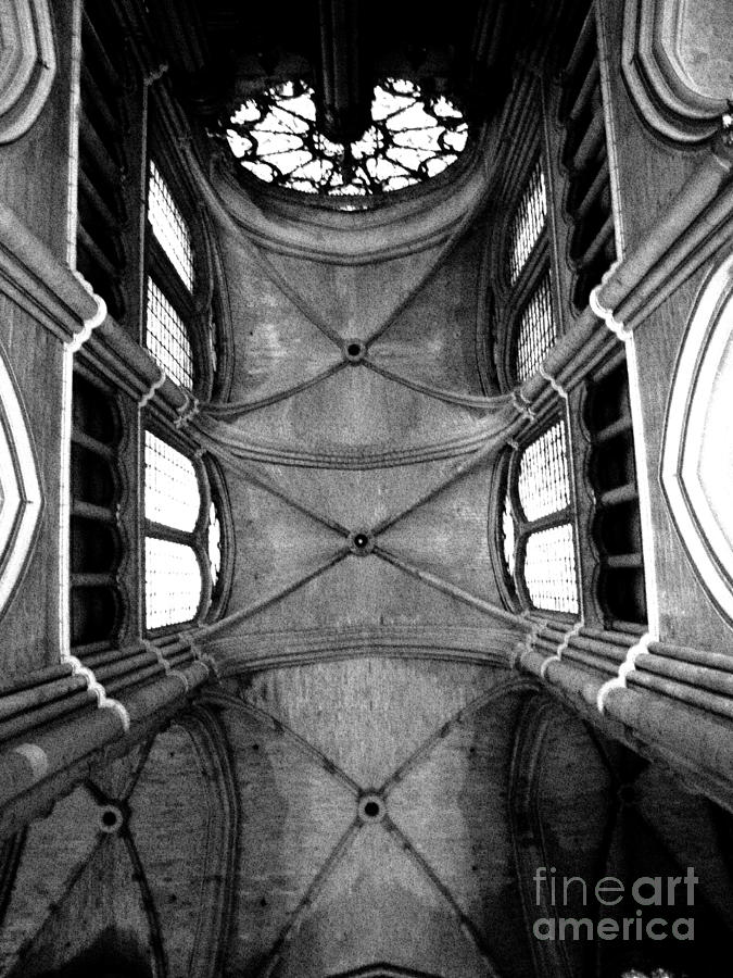 Black And White Photograph - Cathedral at Reims France #2 by Luis Moya