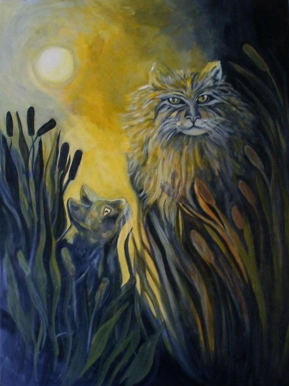 Cat Painting - Cattails by Carolyn LeGrand