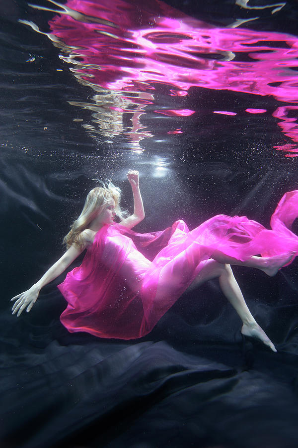 Caucasian Woman In Dress Swimming Under #2 Photograph by Ming H2 Wu