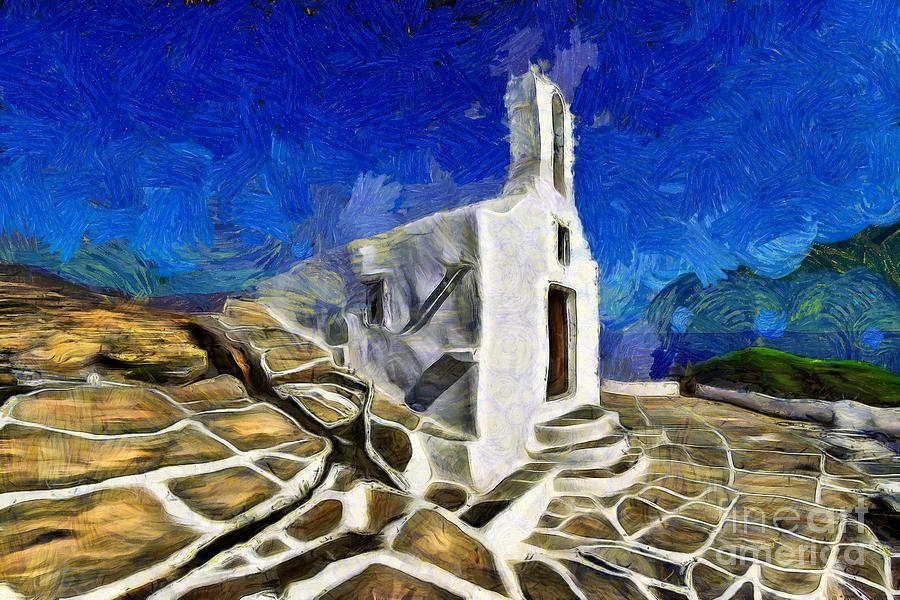 Chapel in Ios island #2 Painting by George Atsametakis