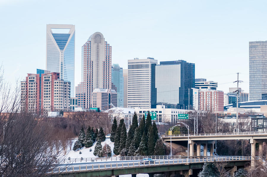 Charlotte Nc Skyline Covered In Snow In January 2014 #2 Photograph by Alex Grichenko