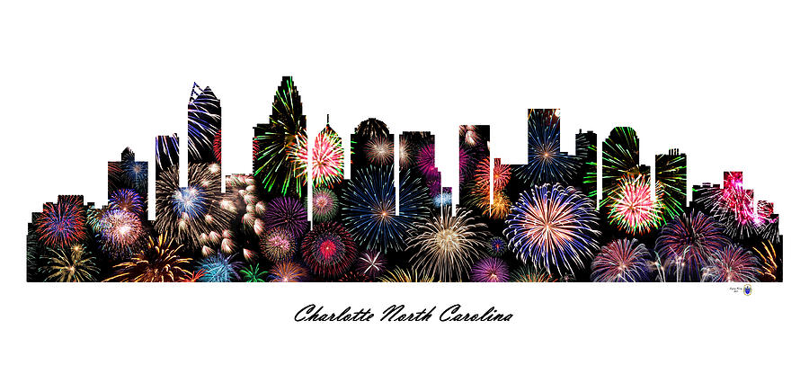 Charlotte North Carolina Fireworks Skyline Digital Art by Gregory Murray