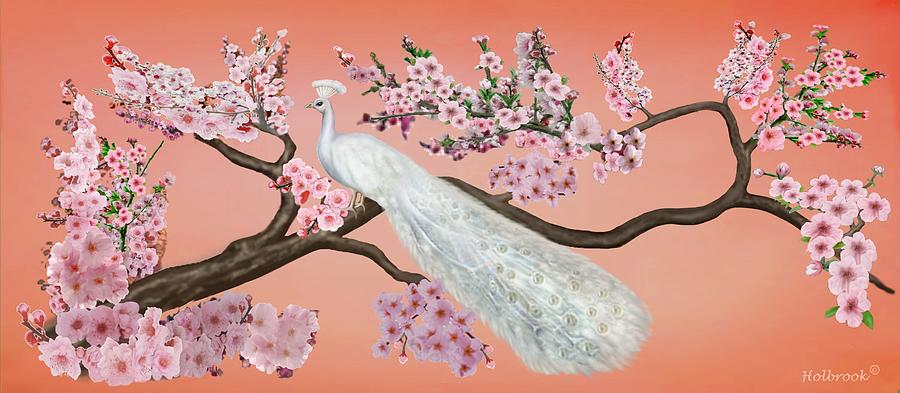 Cherry Blossom Peacock Digital Art by Glenn Holbrook