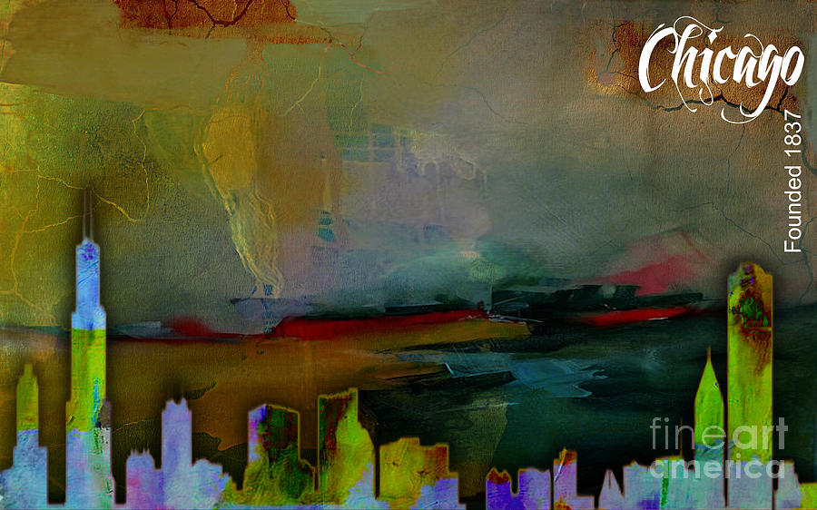 Chicago Map Mixed Media - Chicago Skyline Watercolor #2 by Marvin Blaine