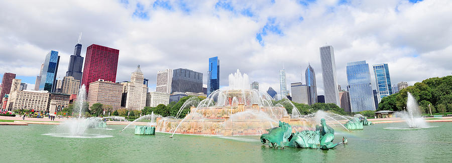 Chicago skyline with Buckingham fountain #2 Photograph by Songquan Deng