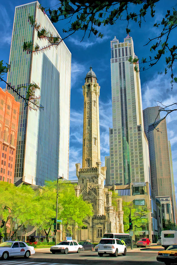 Chicago Water Tower Shopping Painting by Christopher Arndt