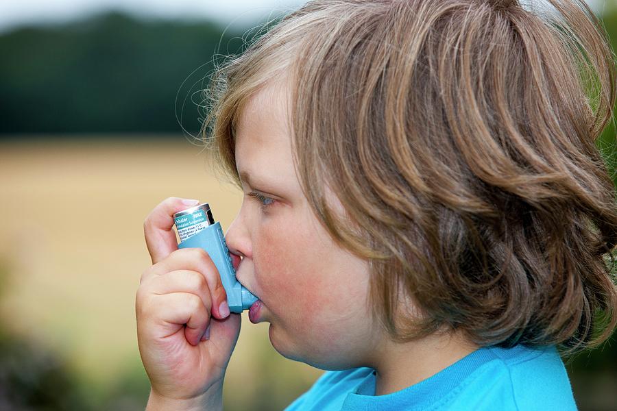 Child Using Asthma Inhaler #2 Photograph by Lewis Houghton/science Photo Library
