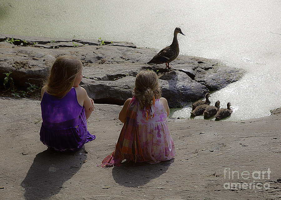 Animal Photograph - Children at the Pond 3 by Madeline Ellis