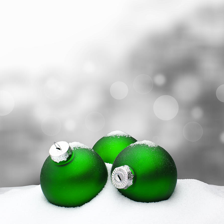 Christmas Background - Christmas Ornament Green - Snow Photograph