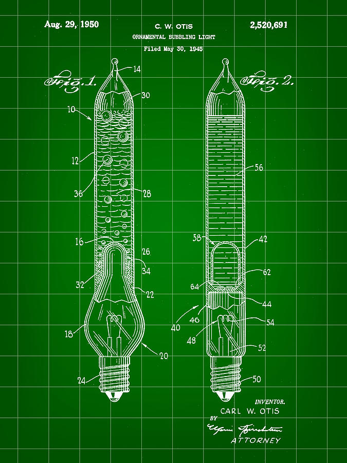 Christmas Digital Art - Christmas Bubbling Light Bulb Patent 1945 - Green by Stephen Younts