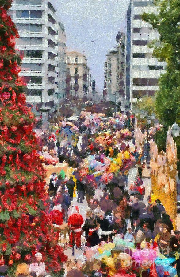 Christmas celebration #1 Painting by George Atsametakis