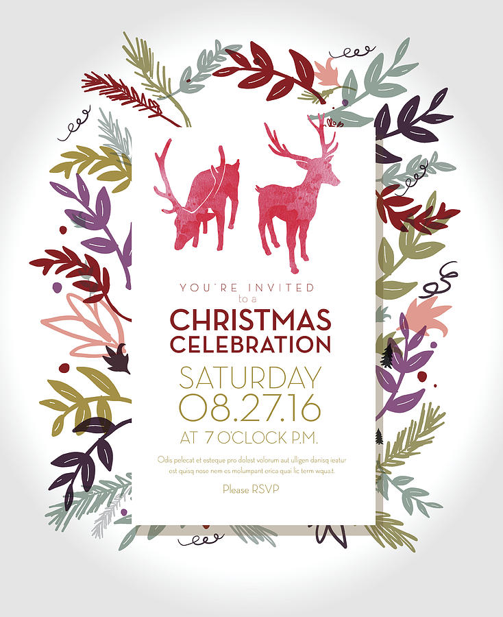 Christmas celebration invitation template with hand drawn elements #2 Drawing by JDawnInk