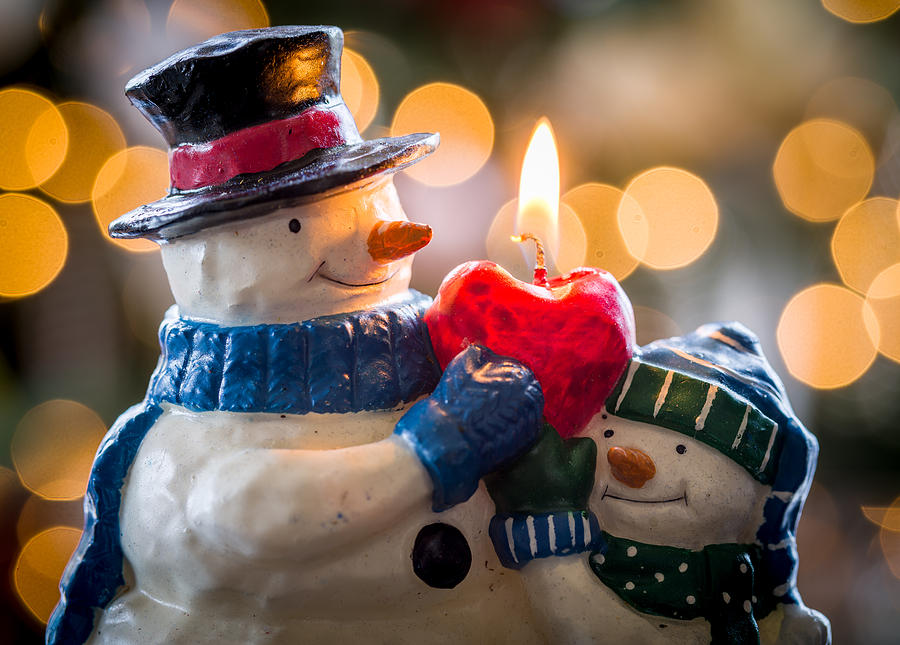 Christmas Photograph - Christmas snowmen candle at xmas #2 by Steven Heap