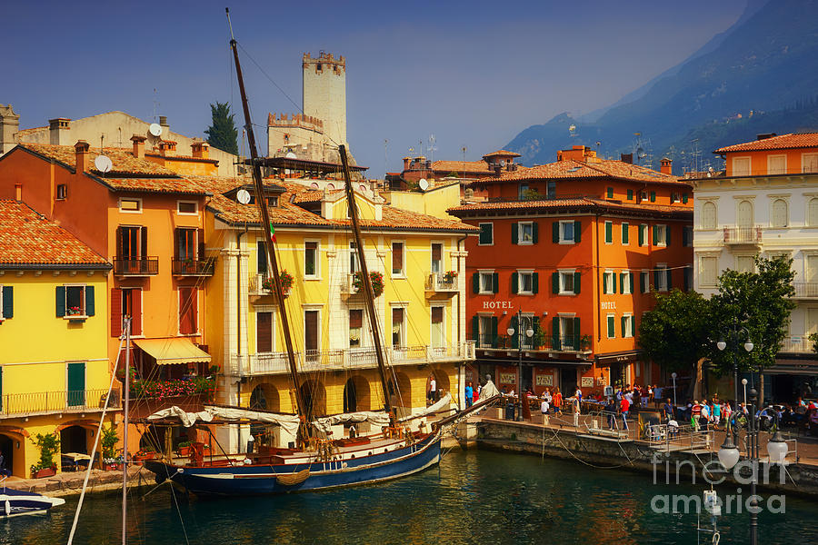 Classic Photograph - Classic sailing boat in a harbour with the alps in the backgroun #2 by Nick  Biemans
