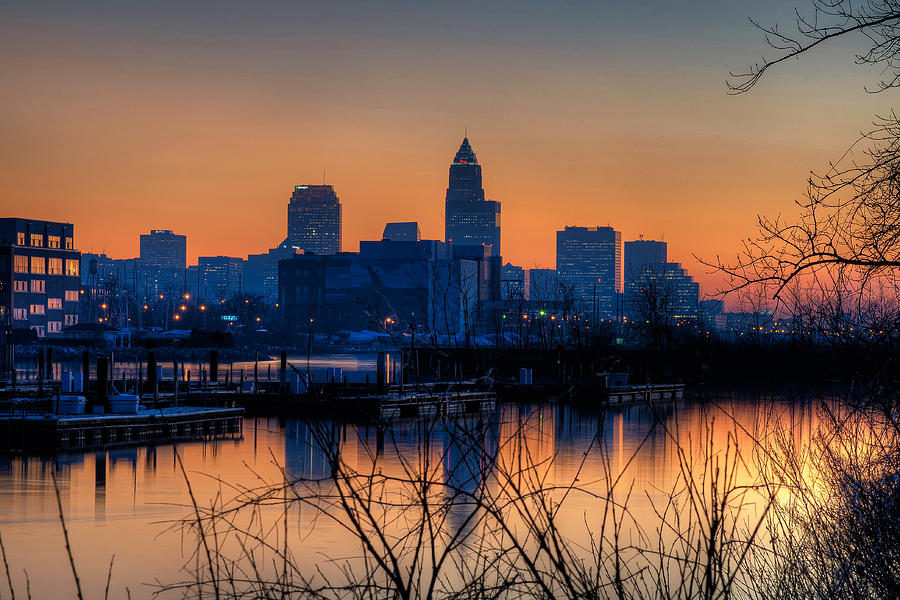 Cleveland Skyline from Lake Erie at Dusk #2 Photograph by At Lands End Photography