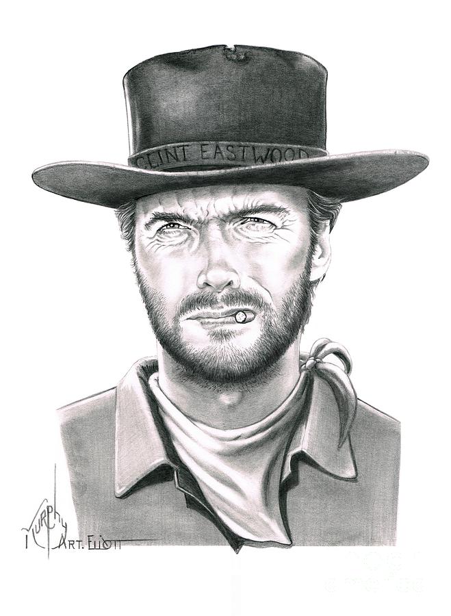 Clint Eastwood Drawing by Murphy Elliott