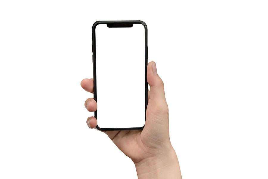 Close Up Hand Hold Phone Isolated On White, Mock-up Smartphone White Color Blank Screen #2 Photograph by Issarawat Tattong