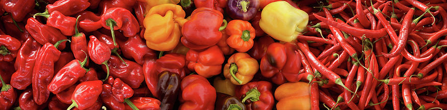 Horizontal Photograph - Close-up Of Assorted Pepper For Sale #2 by Panoramic Images
