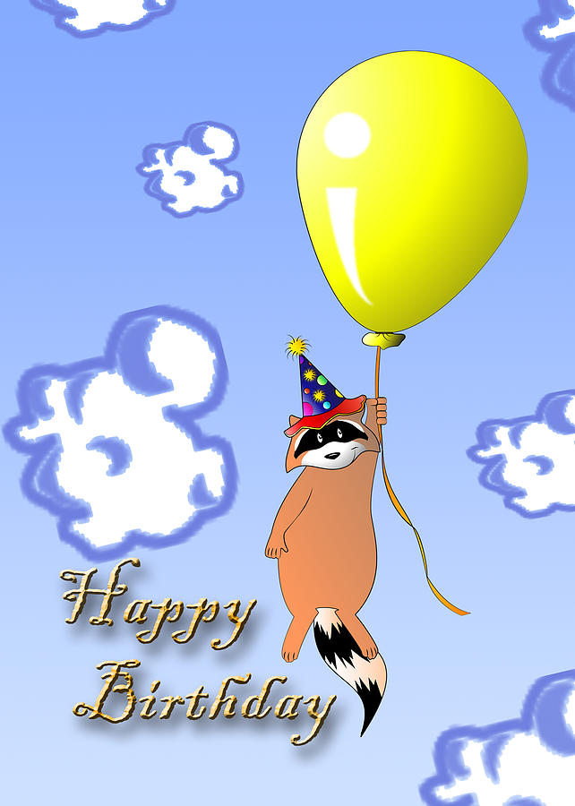 Nature Digital Art - Clown Raccoon with Balloon #2 by Jeanette K