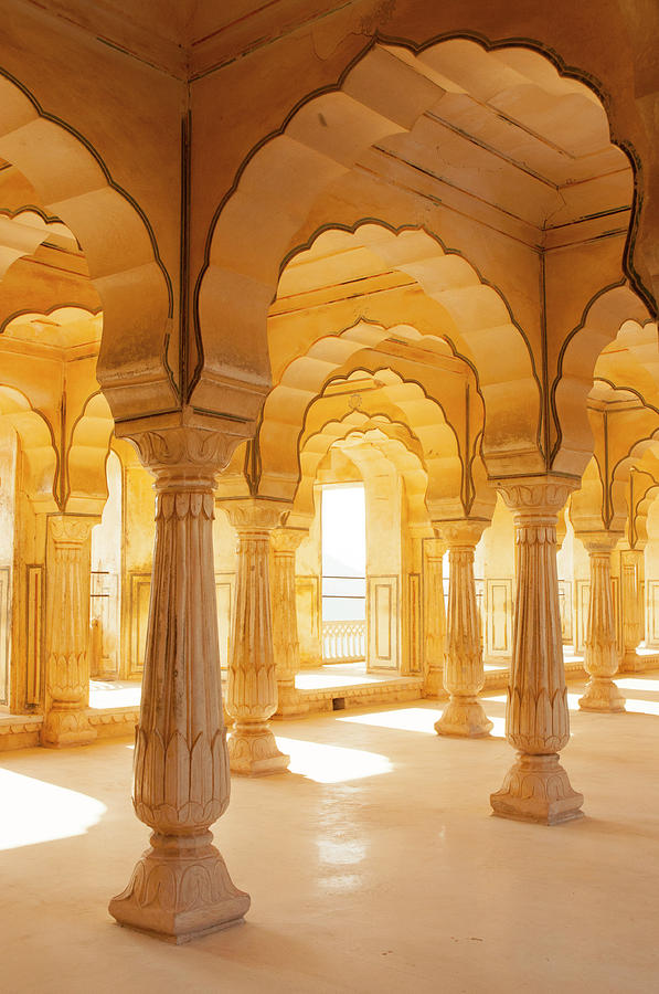 Amber Fort Photograph - Colonnaded Gallery, Amber Fort, Jaipur #2 by Inger Hogstrom