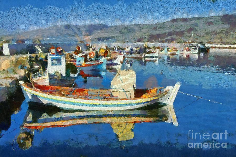 Colorful boats Painting by George Atsametakis