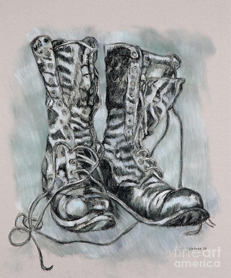 Combat Boots Drawing by Leisa Shannon Corbett