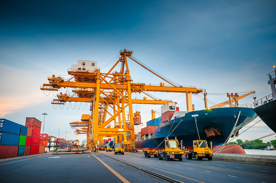 Container ship in the harbor in Asia , #2 Photograph by Primeimages