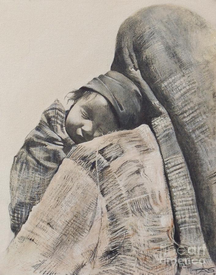 Charcoal Drawing - Contentment by Terri Ana Stokes