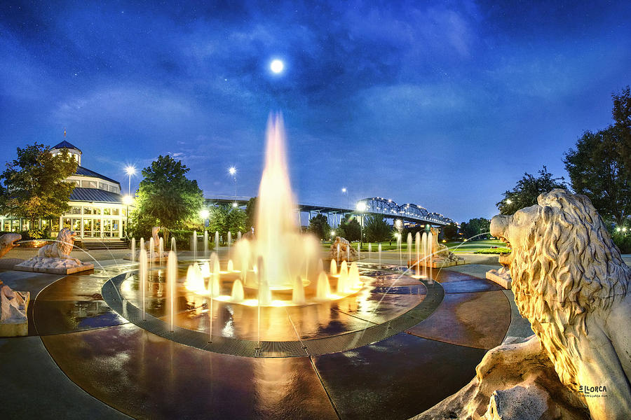 Coolidge Park Fountains At Night #2 Photograph by Steven Llorca