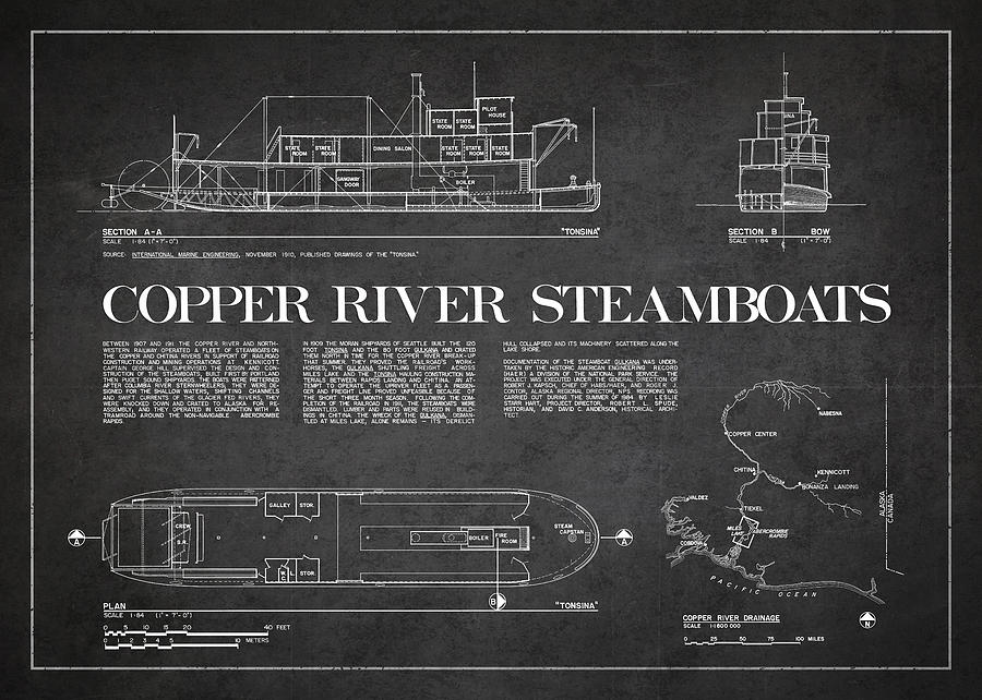 Boat Digital Art - Copper River Steamboats Blueprint #2 by Aged Pixel