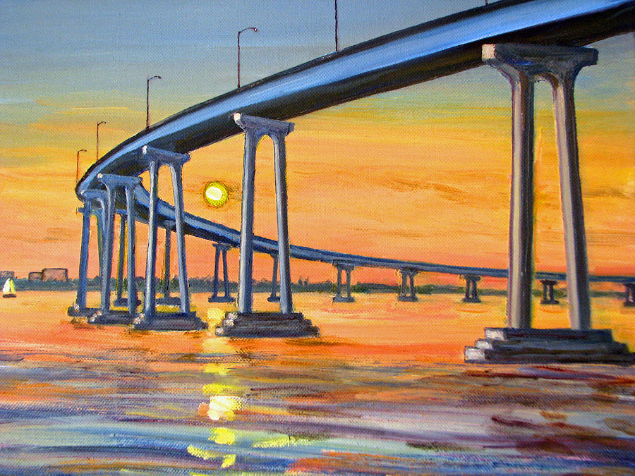 Sunset Painting - Coronado Bridge at Sunset #2 by Robert Gerdes
