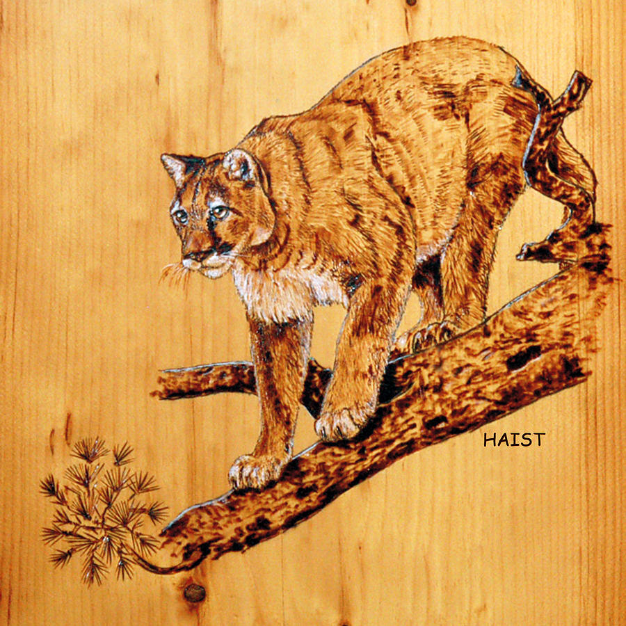 Cougar #2 Pyrography by Ron Haist
