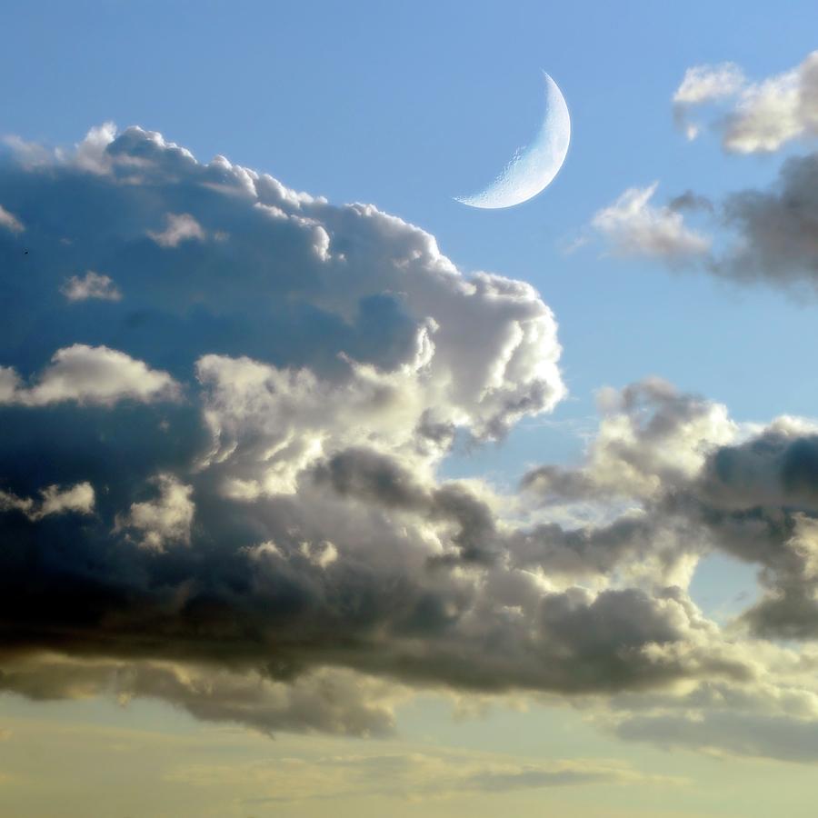 Crescent Moon In Cloudy Sky #2 Photograph by Detlev Van Ravenswaay