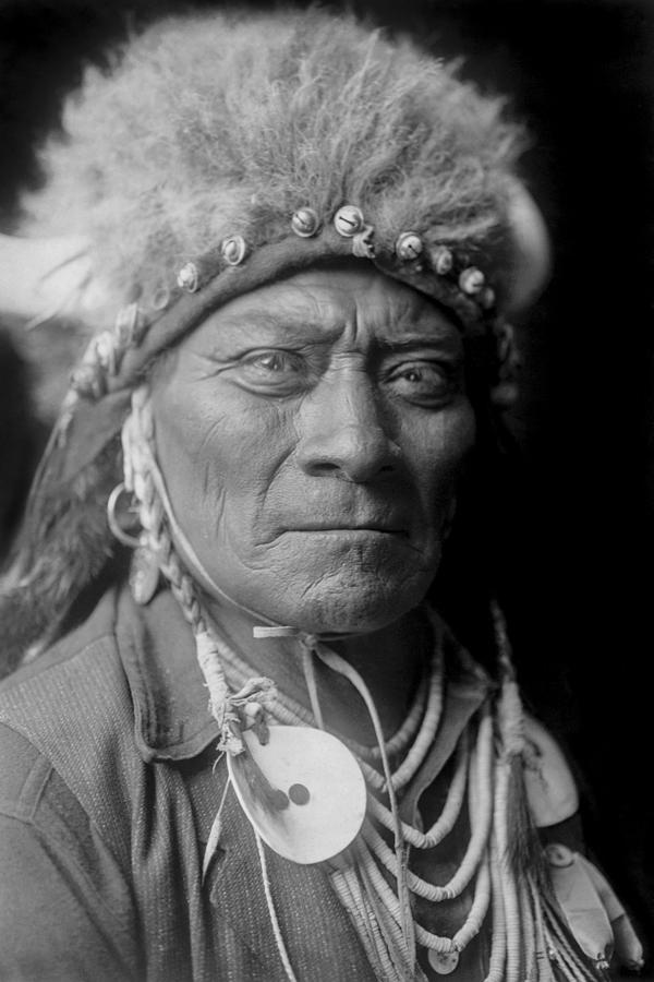 Edward Sheriff Curtis Photograph - Crow Indian Man circa 1908 #2 by Aged Pixel